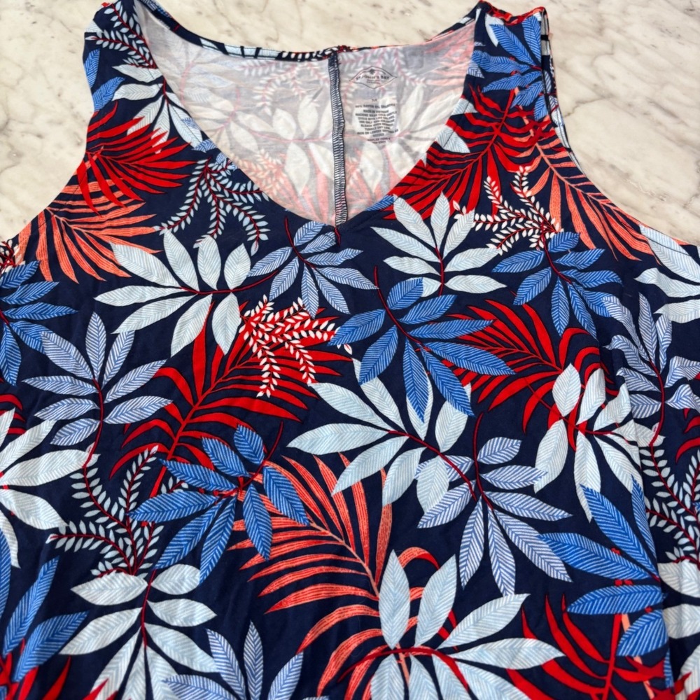 St Johns Bay Womens Tropical Leaf Print Knit Dress Navy Red Medium NWT 845-0832 - Picture 2 of 7